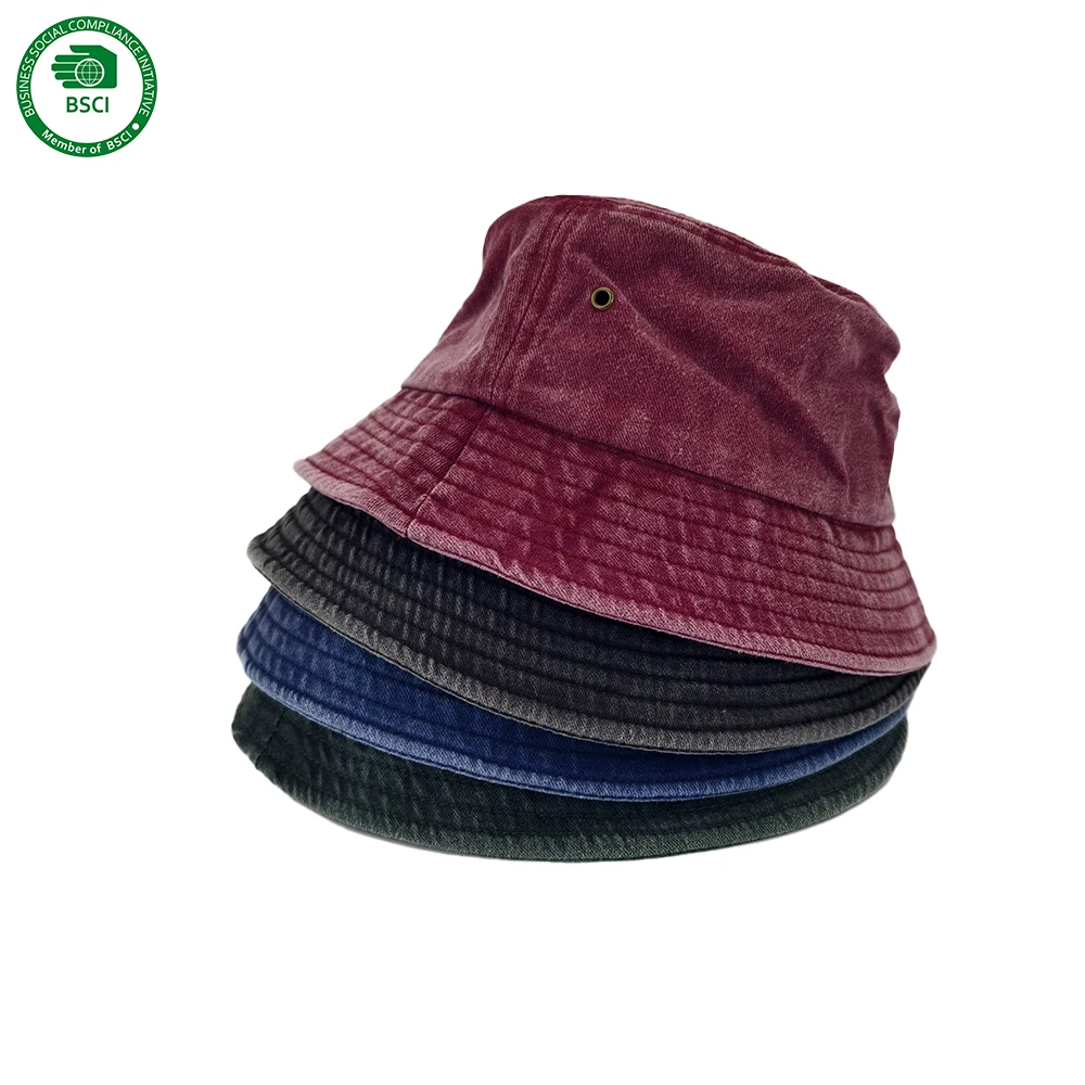 Embroidery Logo Custom Sunshade Sun Hat Wide Brim Solid Color Unisex Adult Size 100% Washed Cotton Material Outdoor Bucket Hat