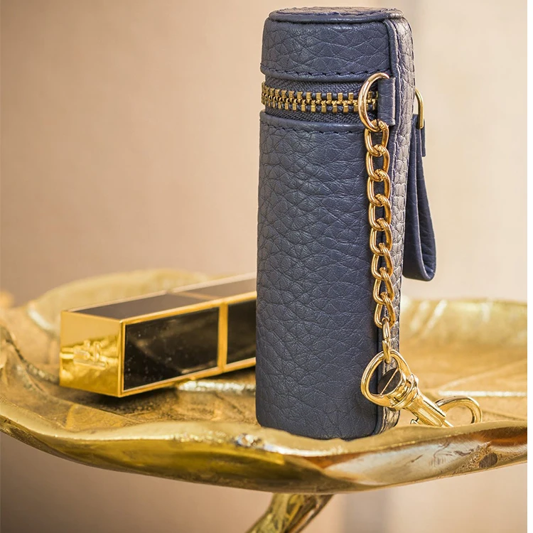 Waterproof Cute Mini Pu Lippie Box Leather Lipstick Pouch Sleeve For Elegant Ladies Lip Gloss Case Holder With Zipper Key Chain