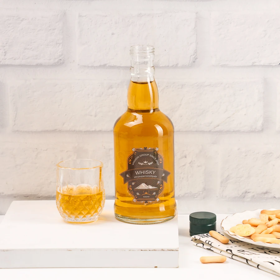 350ml thick glass vodka wine glass bottle classic design clear round empty whiskey liquor glass bottle with POPP cap