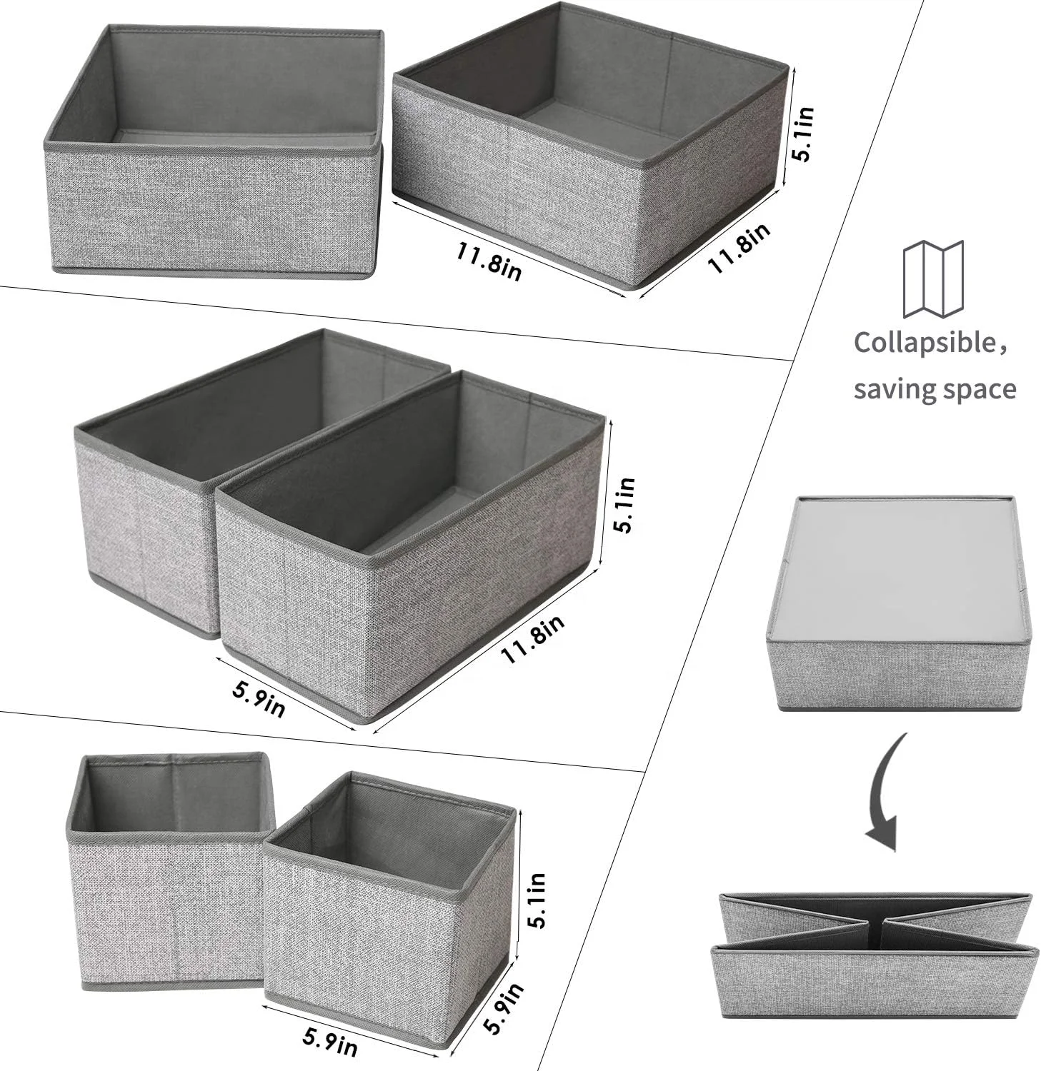 6-Piece Folding Non-Woven Linen Storage Box  Material for Wardrobe Travel Underwear Socks Clothing Shoes Tools