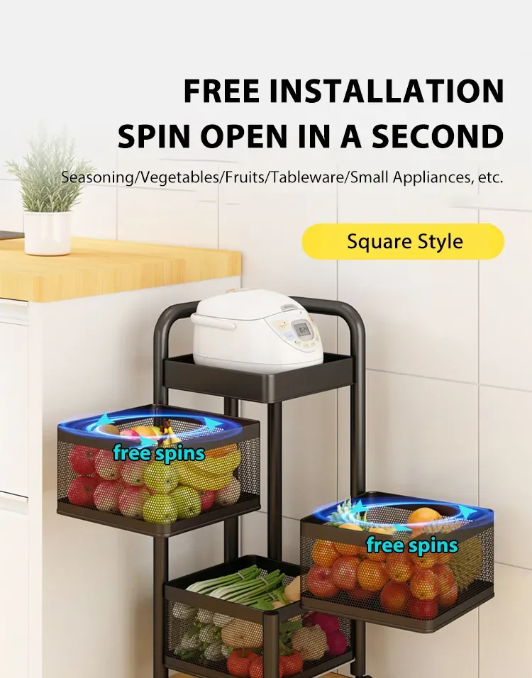 Household Rotating Multi Layer Kitchen Shelf Round Layered Standing Shelf Unit Floor Standing Rack Kitchen Storage Shelf Cart