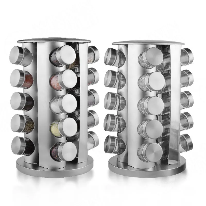 Hot Selling Countertop Rack Tower Organizer Kitchen Spice Bottle Tools Stainless Steel Revolving Spice Jar With Rack