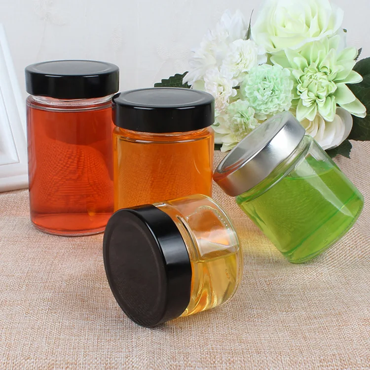 Wide Mouth food storage container Jam Butter honey straight side Glass Jar With airtight Metal screw Lid