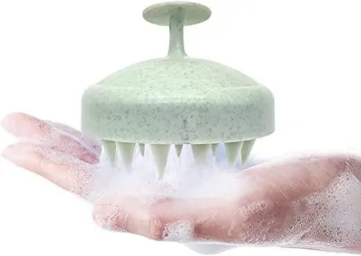eco friendly wheat straw hair silicon cleaning massage shampoo brush silicone scalp massager hair scalp brush