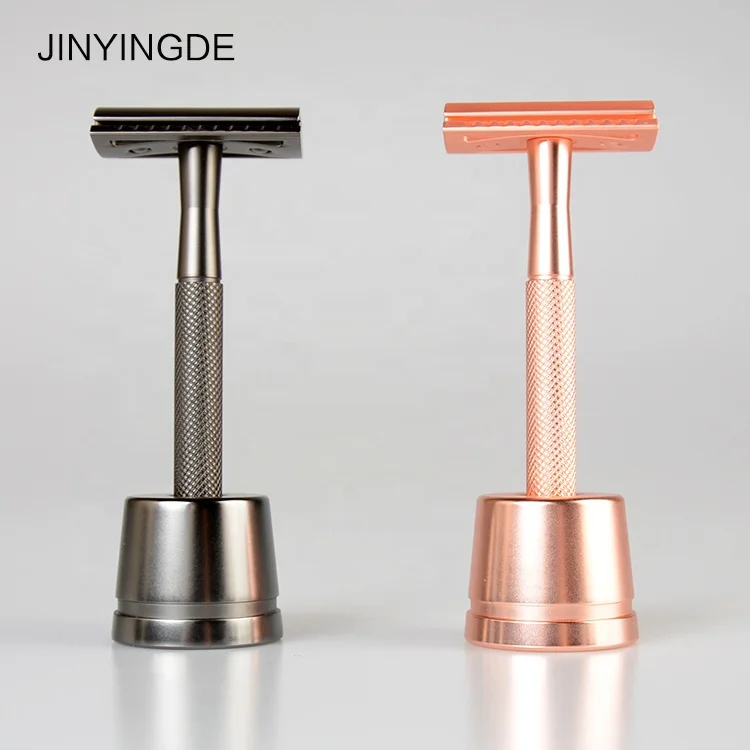 
Popular Shaver Set Private Label Green Brass Handle Shaving Safety Razor And Stand 