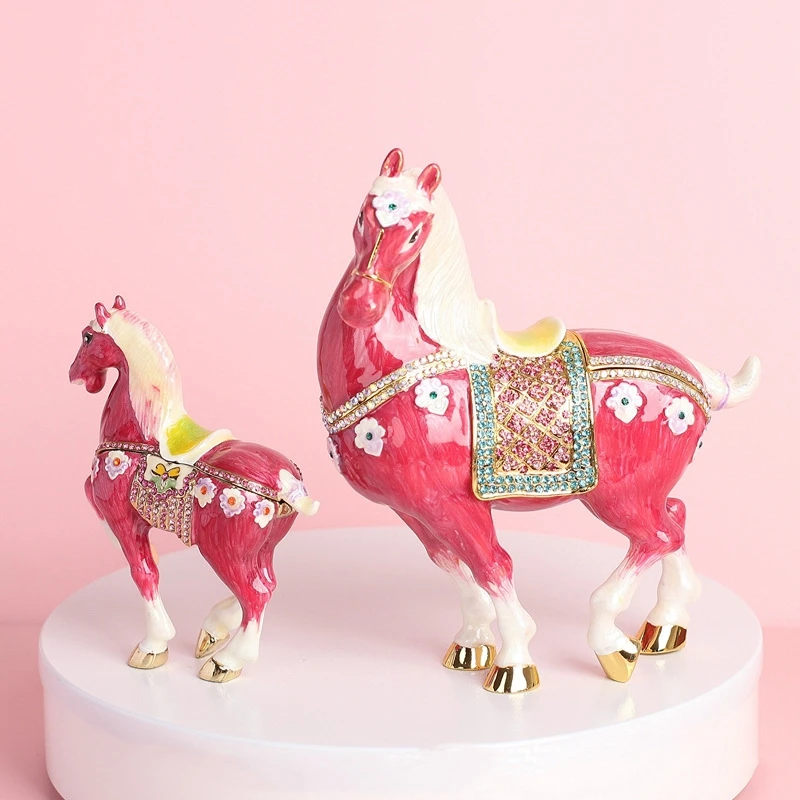 Hot Selling Horse Shaped Creative Home Decor Exquisite Jewelry Box Luxury Metal Enamel Color Handicrafts Gift Wholesale