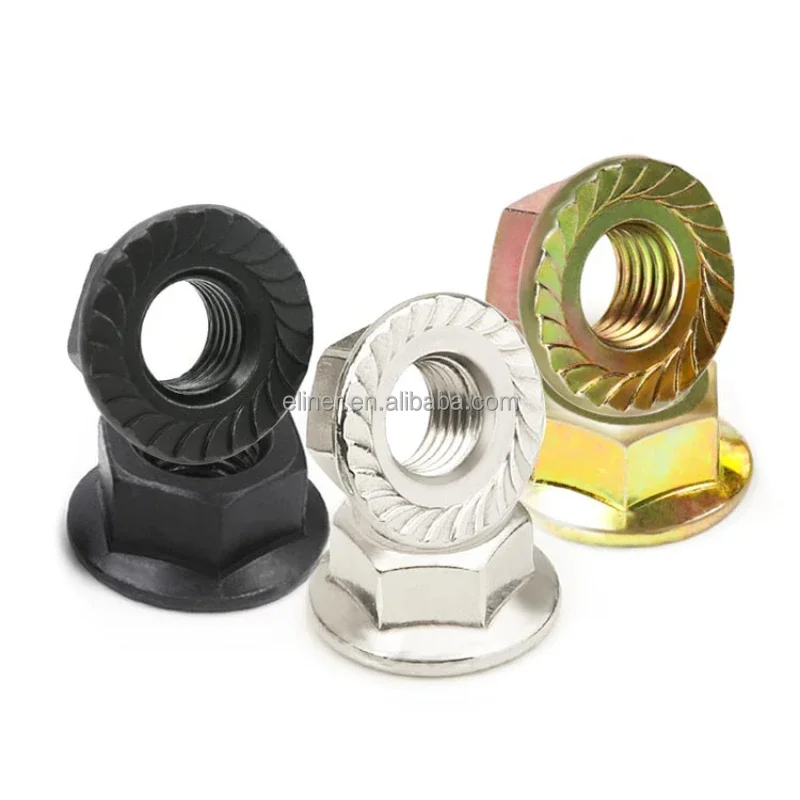 Hex Flange Nut Hexagon Insert Serrated Flange Spin Lock Nuts Nickel Plating Color Zinc Black Serrated Wheel Lug Nut