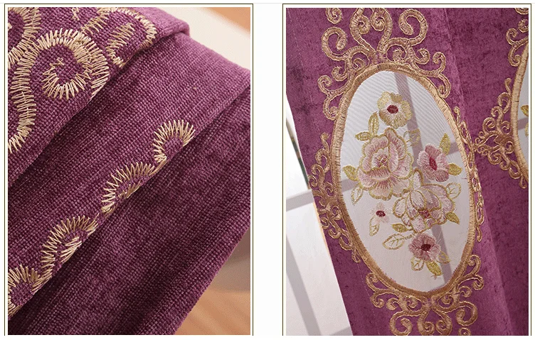 European style chenille hollow embroidered luxury purple curtain