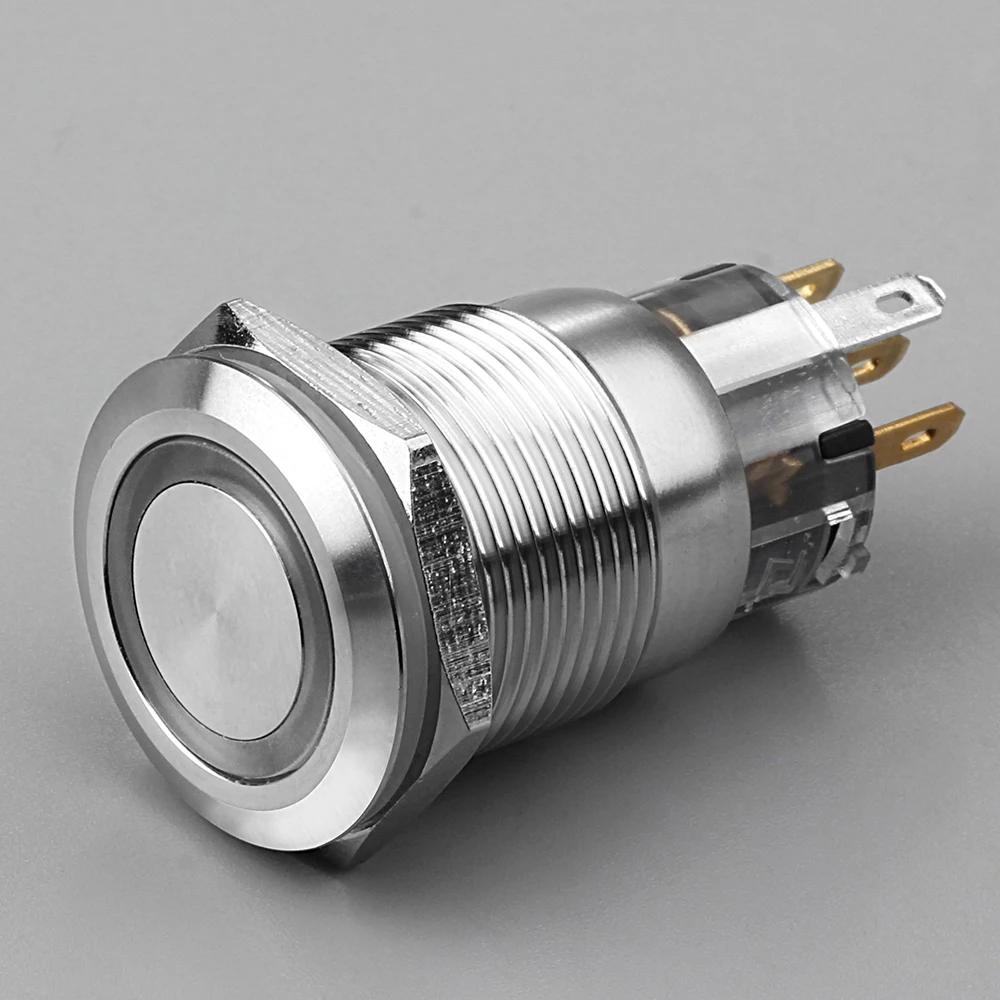19mm Tri-color RGB illuminated Metal LED stainless steel Push Button Switch 12V 24V 1NO1NC Momentary Latching