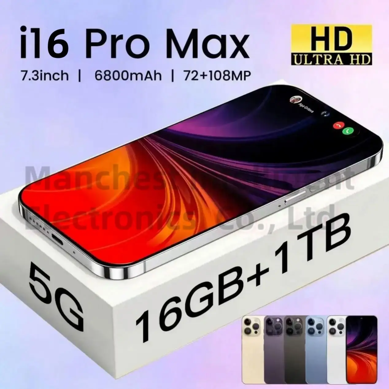 original Global PHONE16 PRO MAX 16GB+1TB 7.3 Inch full Display Android 13.0 Mobile Phone I16 Unlocked Cell Phone Smartphone