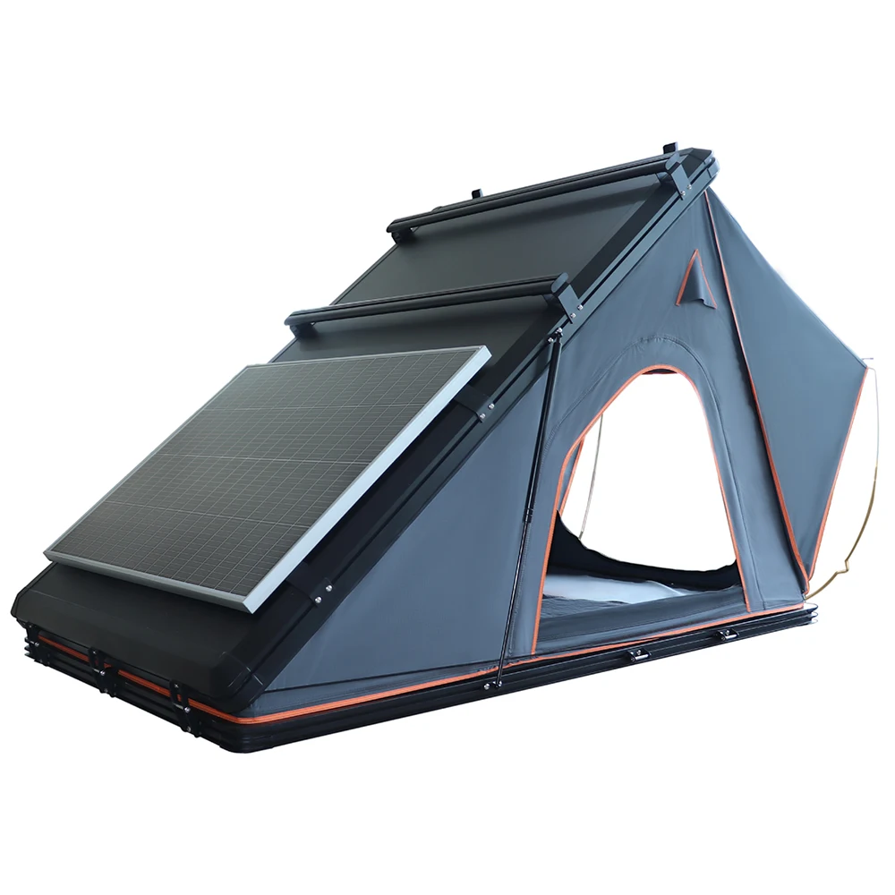 Camping Triangle Aluminum Clamshell Solar Car Tent Hard Shell Roof Top Tent Solar Panel