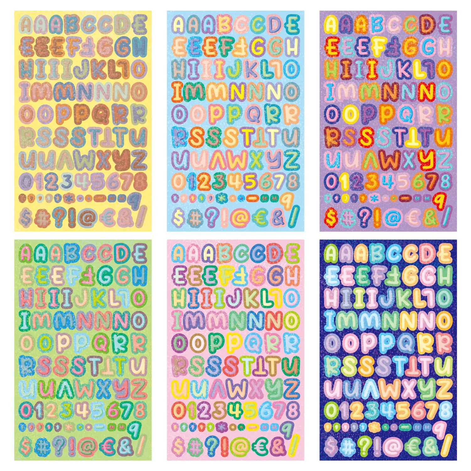 Hot New Colorful Crystal Dot Laser Alphanumeric Stickers 6 Sheets Pack DIY Cute Cartoon Decoration Symbol Letter Number Stickers
