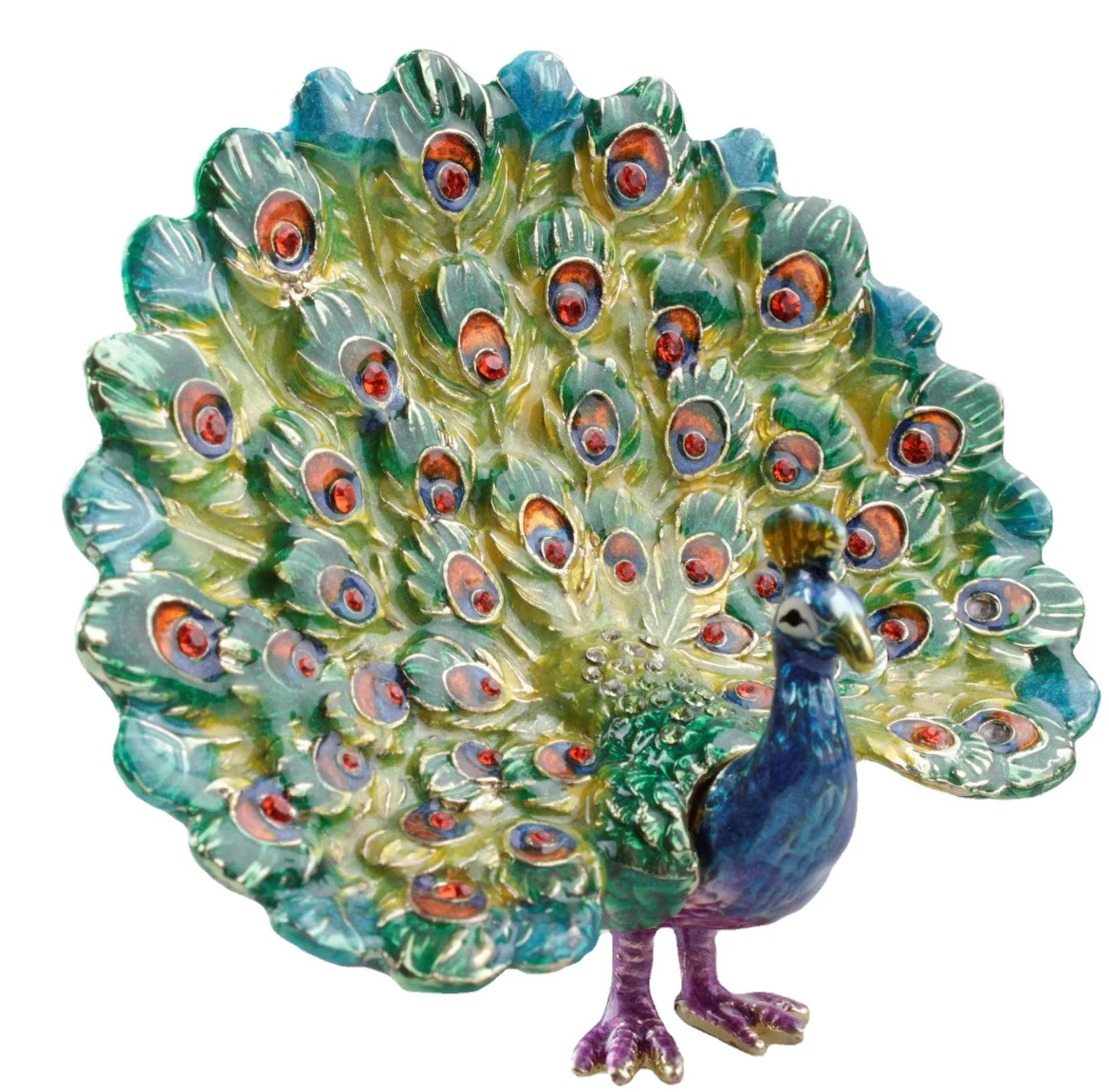 Home Decoration Gift Pewter Enamel Handpainted Spreading Peacock Trinket Box Wedding Gift Ring Box  Jewelry Box
