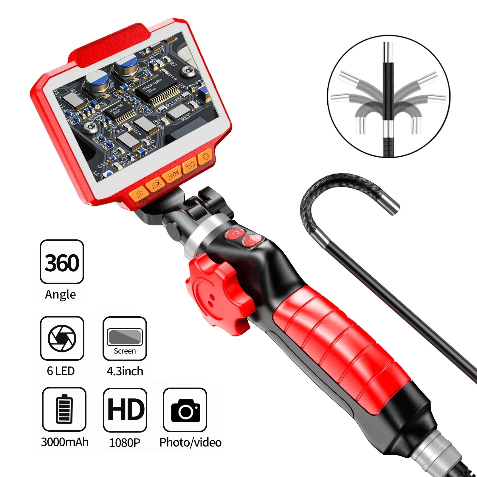 New Articulating Borescope 5MP 1080P Articulating Endoscope Inspection Camera with 2.4inch screen 2Way 180 Degree steering lens
