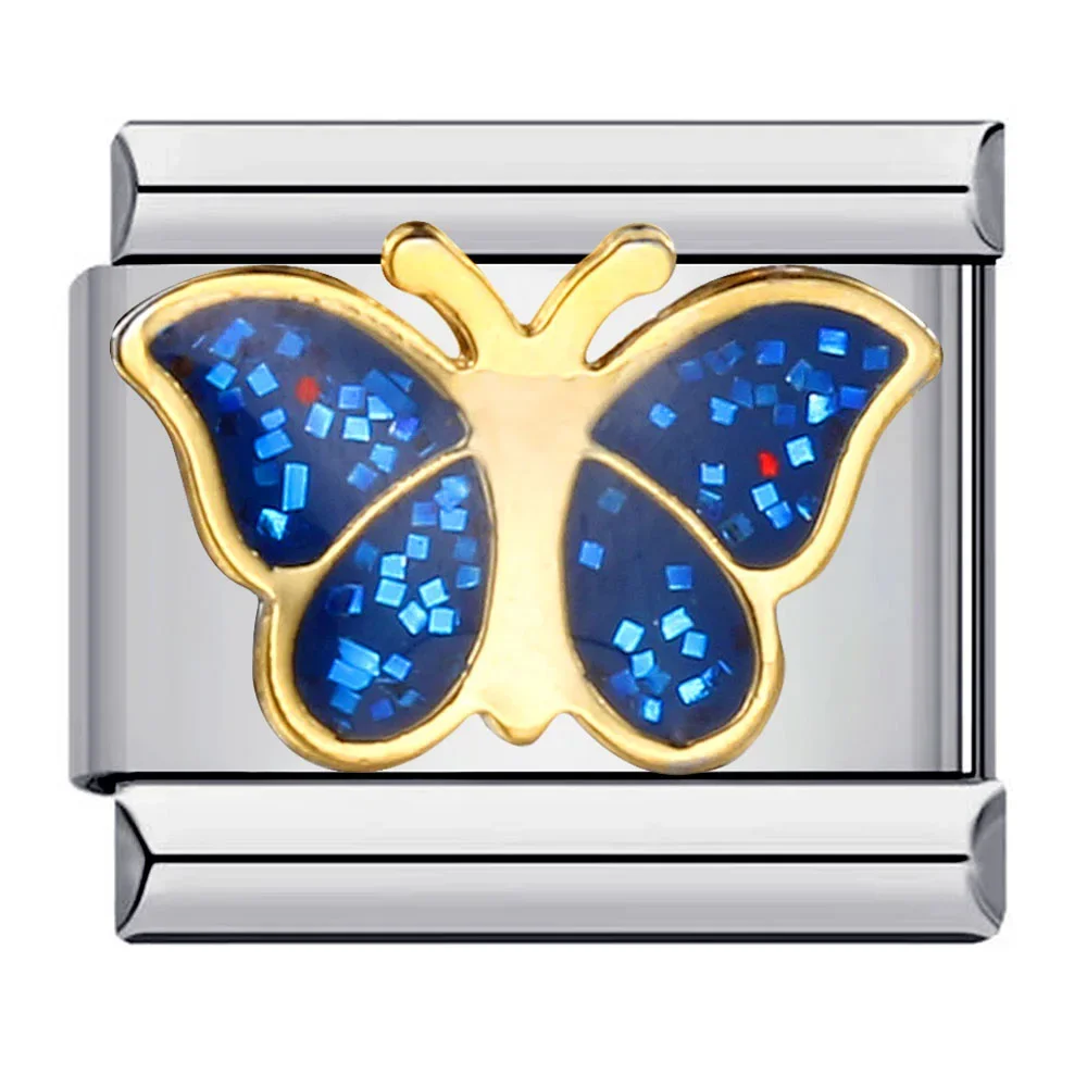 Fashion Glaze Colorful Y2k Butterfly Italian Links Charm Fit 9mm Stainless Steel Bracelet Jewelry DIY Making