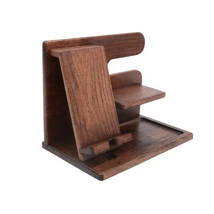 Handmade Wood Phone Stand Wallet And Watch Organizer With Key Holder Wooden Phone Docking Station For Men