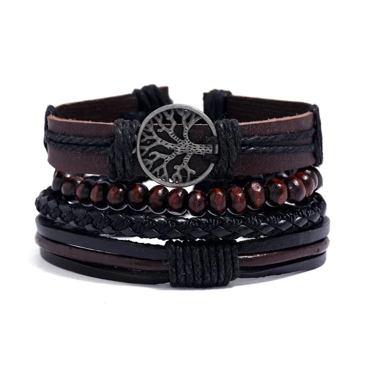Free samples 4pcs/ Set Braided Wrap Leather Bracelets For Men Vintage Life Leather Bracelet Wristbands