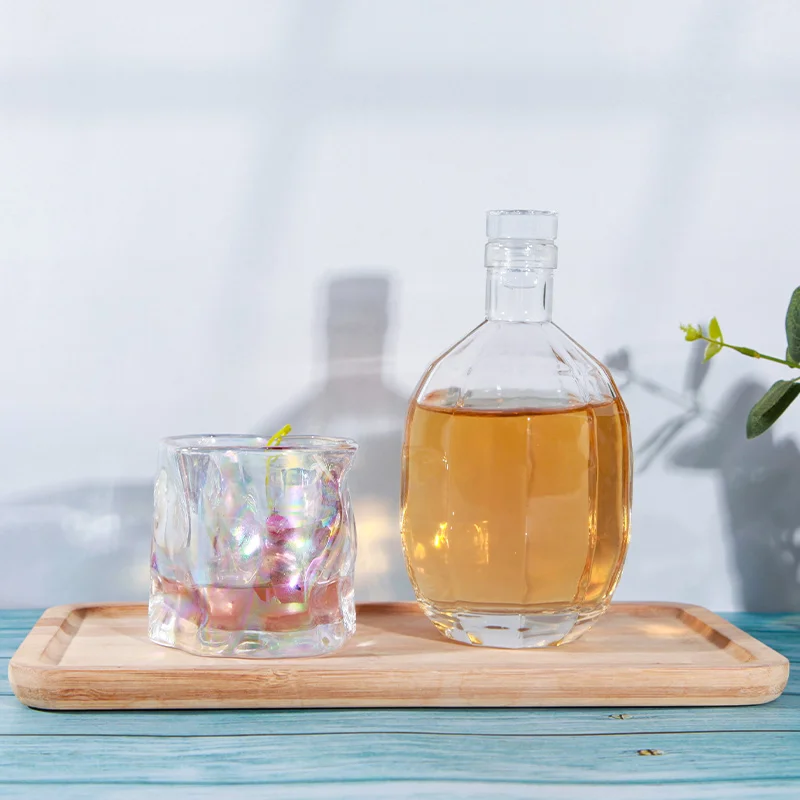 Free Sample Unique 50 cl Vodka Bottle Glass Spirit Bottles With Cork Stopper For Liquor Wine Brandy Tequila