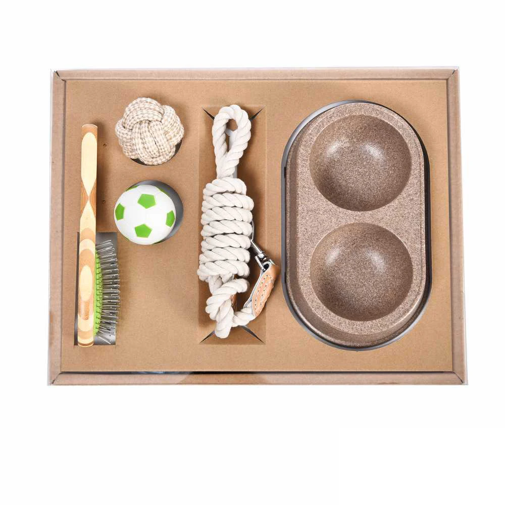 Custom white box packaging pet accessories gift box 5 PackDog Daily Products  Dog Rope Ball Brush Leash Bowl