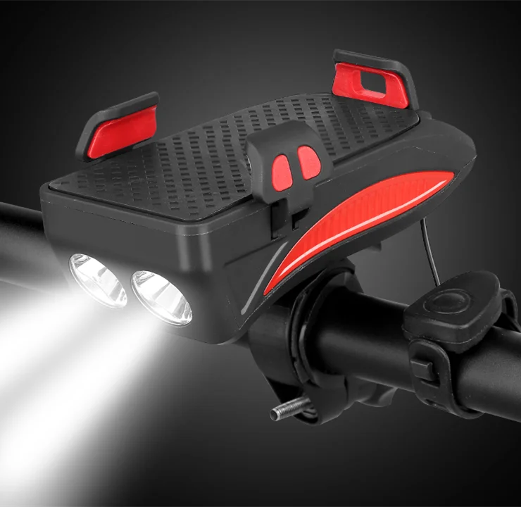 New arrival 3 LEDS 400 lumen Bike Accessories Lamp Horn Bicycle Front Light With Mobile Phone Bracket & 4000mah Power Bank