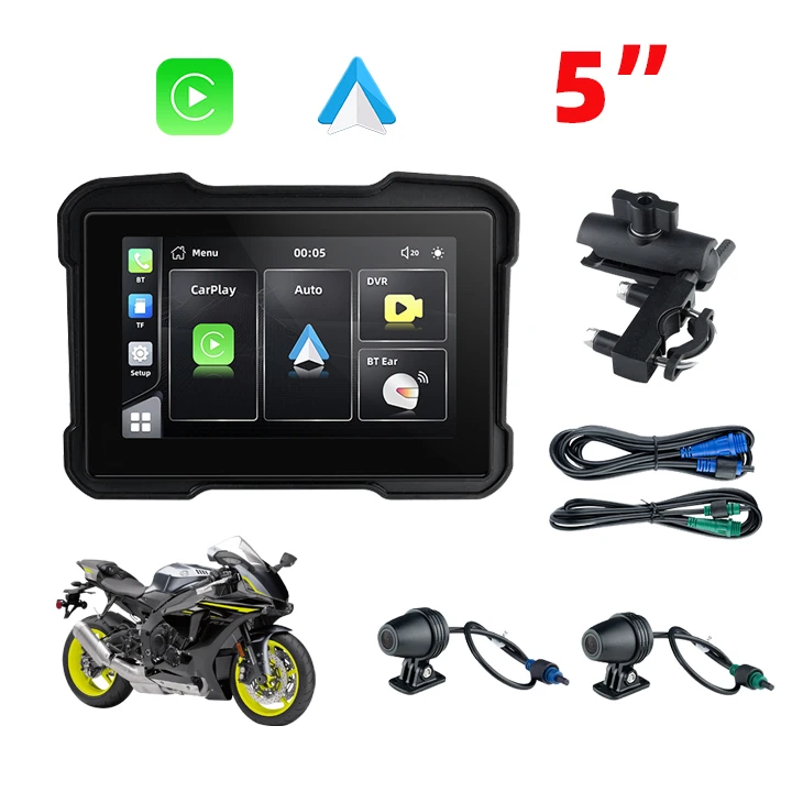 EKIY Motorcycle Wireless CarPlay Android Auto 5 inch Screen Motorcycle Navigation Wireless Carplay Motorcycle IP67 Waterproof