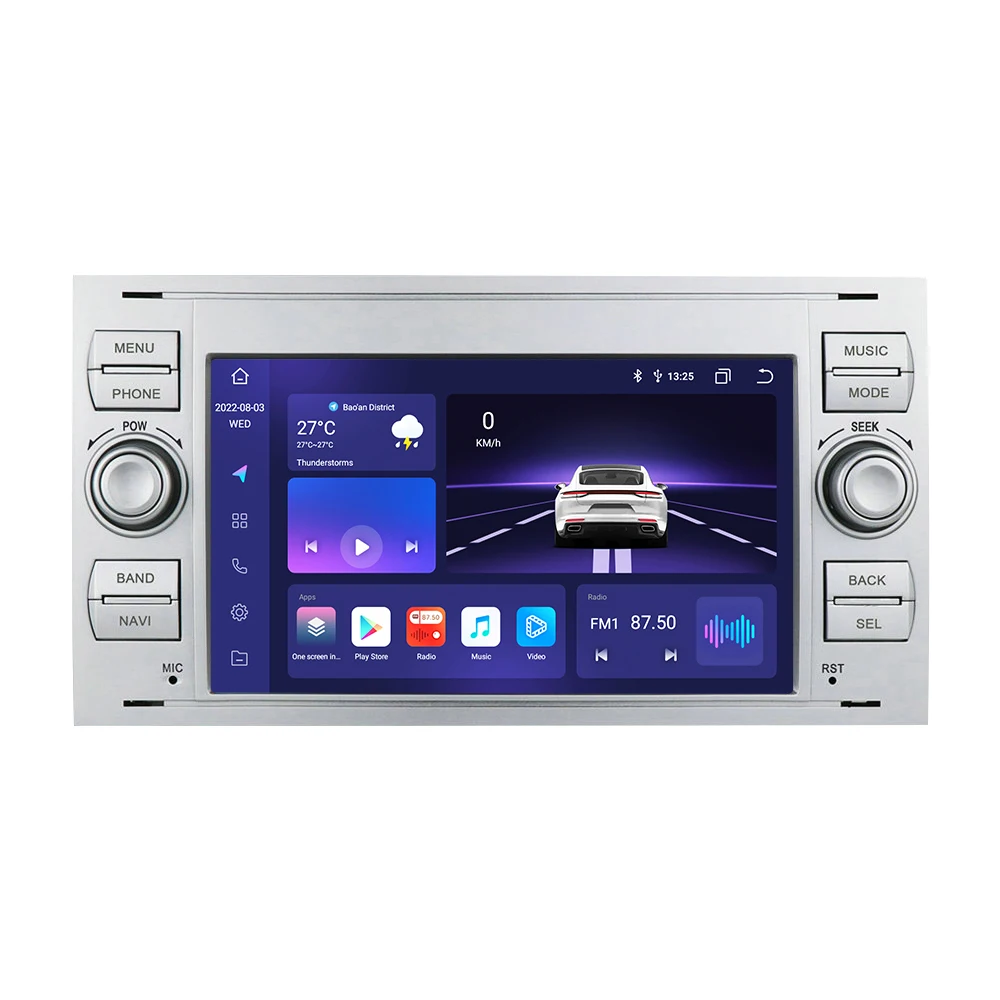 2022 hot sale 4+64G 7inch android 12 AI voice control system fit Ford Focus Kuga auto gps navigation with android auto carplay