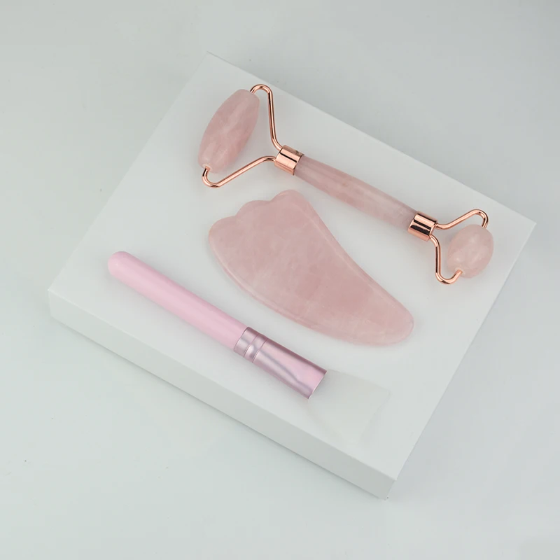 Factory price jade stone gua sha rose quartz jade roller gua sha set