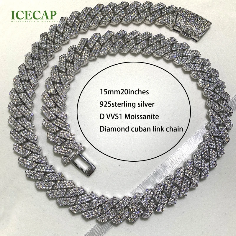 Luxury Fashion Custom Necklace S925 Sterling Silver Cuban Link Chain D VVS1 Diamond Moissaite Chain For Men And Women