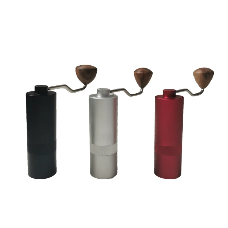 Aluminum Alloy Manual Coffee Grinder Portable Beans With Wooden Knob For Traveling