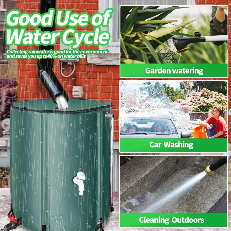 Eco-Friendly Premium PVC 380 L Rain Barrel Water Collection System with Collapsible Filter Spigots Overflow Kit & Watering Can