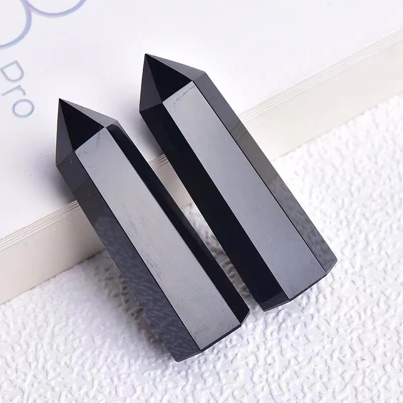 Wholesale Natural Quartz Healing Black Obsidian Stone Point Tower Crystal Wand For Home Decoration