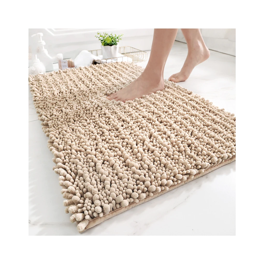Solid Color Bathroom Mat Carpets Chenille Water Absorption Washbasin Non-Slip Toliet  Rug Plush Foot Mat