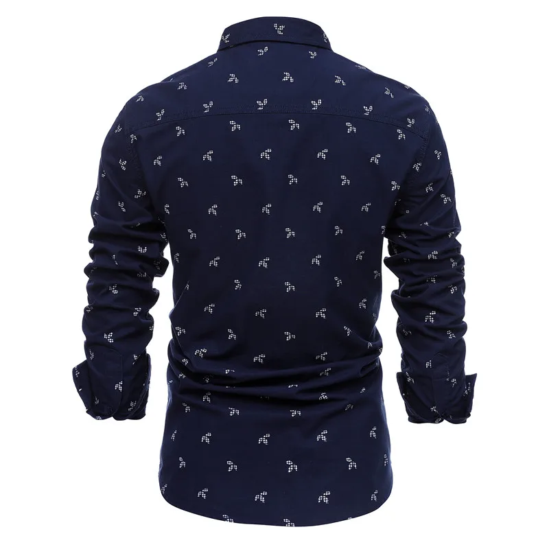 Men Printed 100% Cotton Casual Slim Fit Lapel Long Sleeve Spring High Quality Oxford Shirt