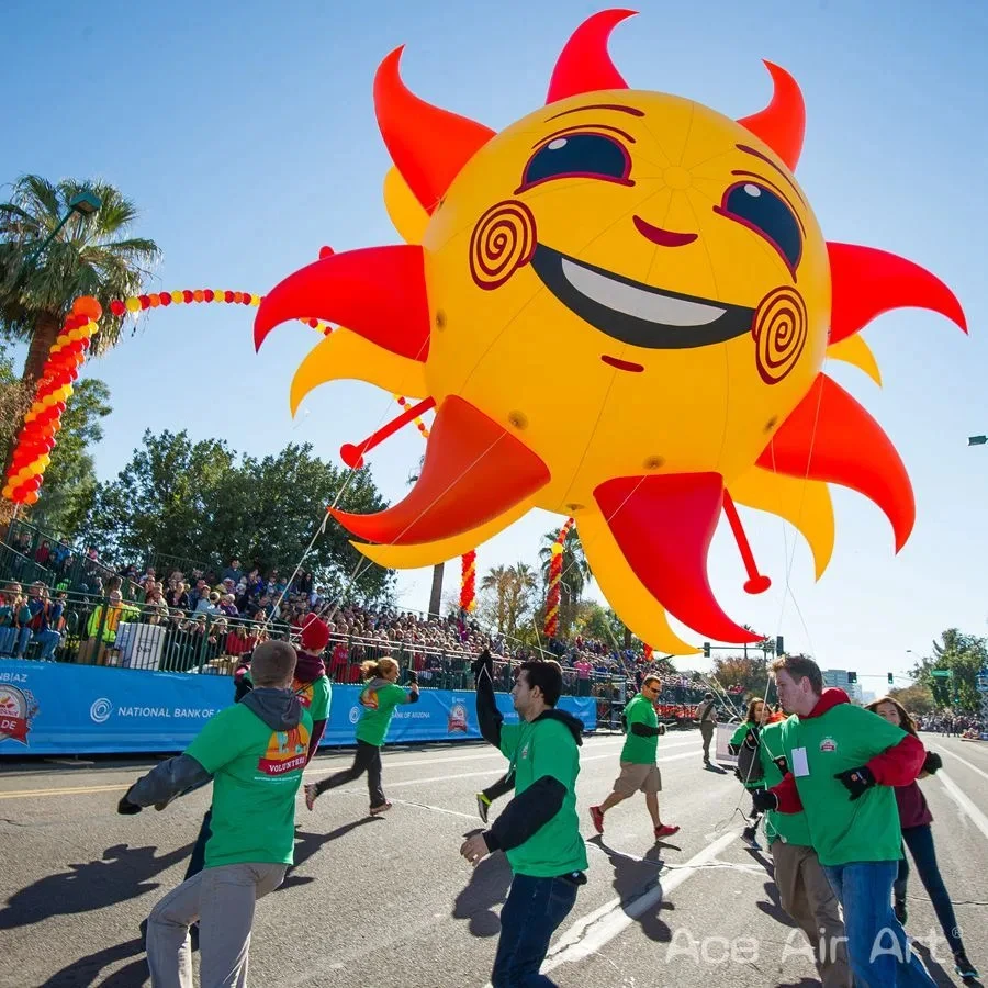 Custom Inflatable Cartoon Sun Model with Flying Fan Helium-Filled Advertising Balloon for Event & Party Decorations