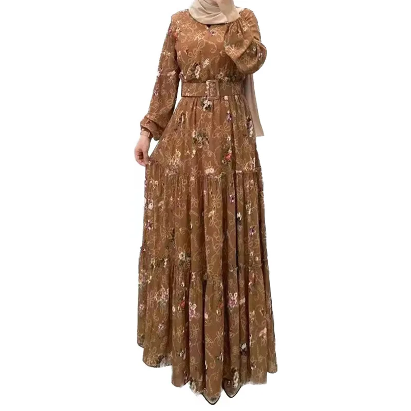 Wholesale Middle East Printed Dress Islamic Robe Ladies Long Floral Maxi Dress Dubai Abaya Women Muslim Dress