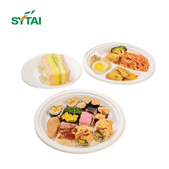 Disposable sugarcane bagasse plates for wedding birthday party package food fruit dish trays