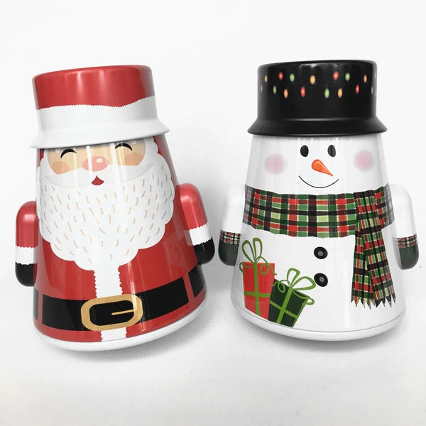 wholesale customize Christmas decoration gift box tin packaging box promotional santa shape metal tin can
