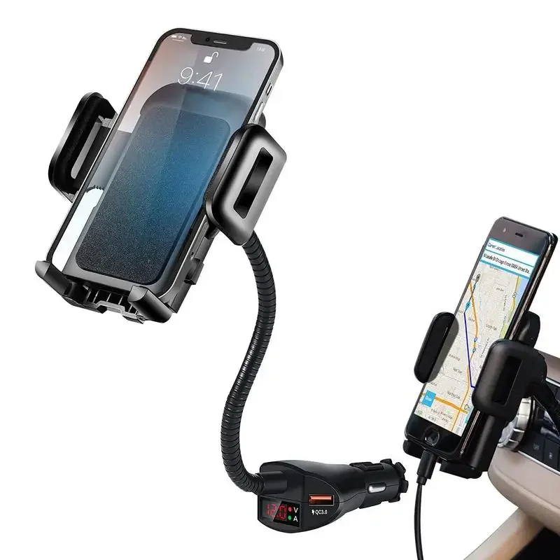 Car Charger Holder Mount Wireless Charger Phone Holder Dual USB Detector Adjustable Cell Phone Holder Cigarette Lighter Splitter
