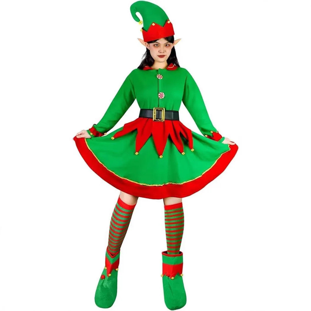 LP Girl Christmas Elf dress costume set Elf cosplay costume Velvet dress Christmas dress