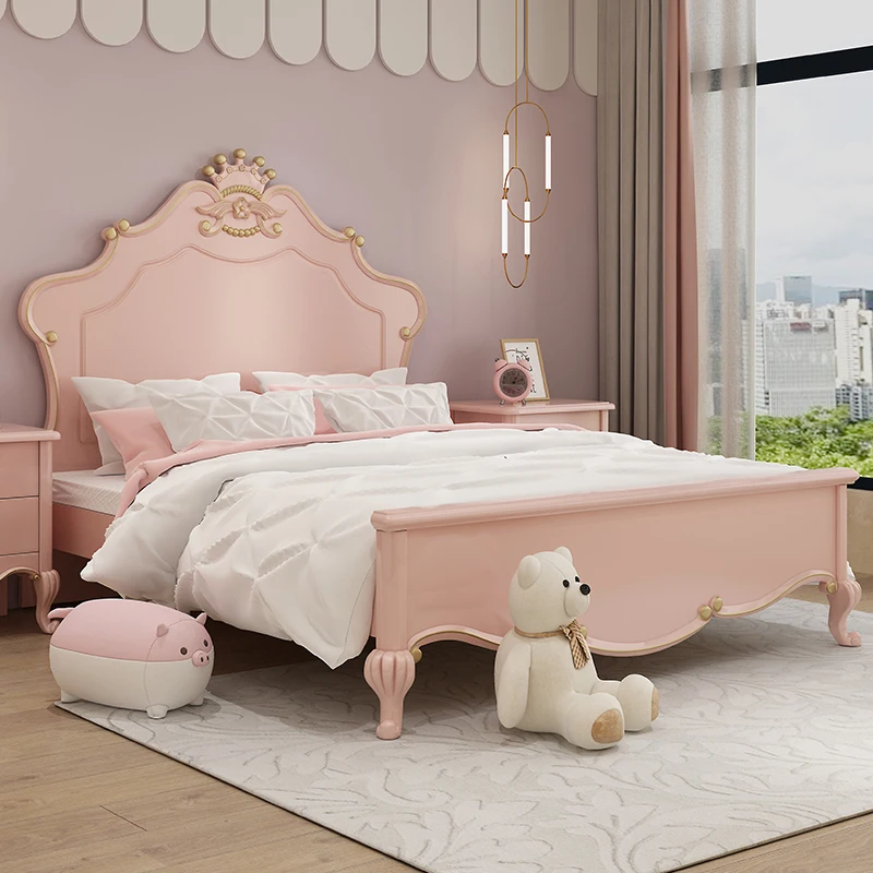 Direct manufacturers supply children princess  pink bed for kids furniture children girls bed