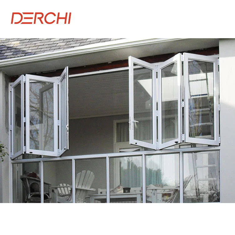 Kitchen double glazed aluminum sliding window french accordion horizontal folding windows