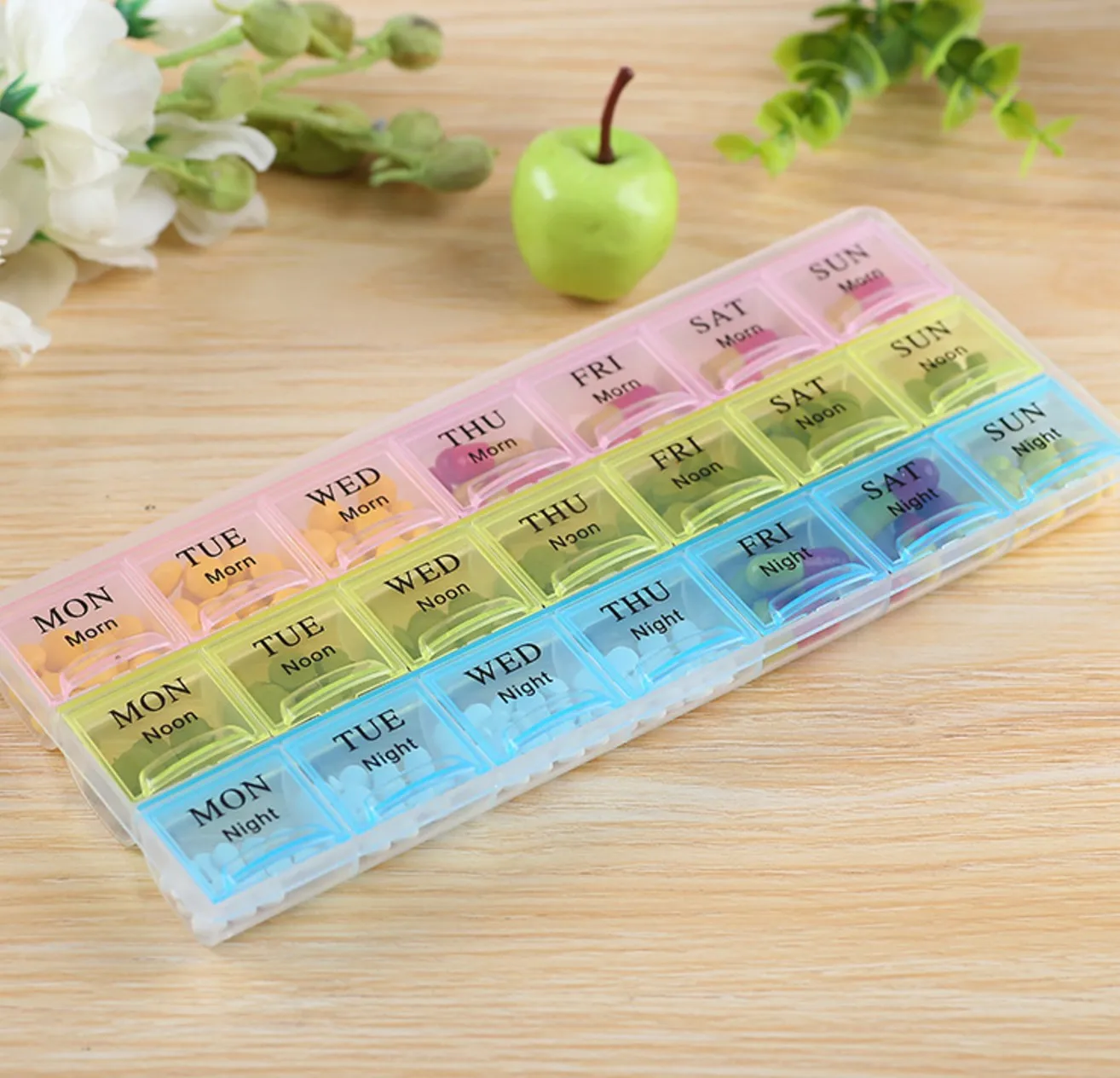 Rainbow Color Weekly 7 Day Pill Organizer Container 21 Case Moisture-proof and Sealed, Medicine Holder Plastic Pill Box