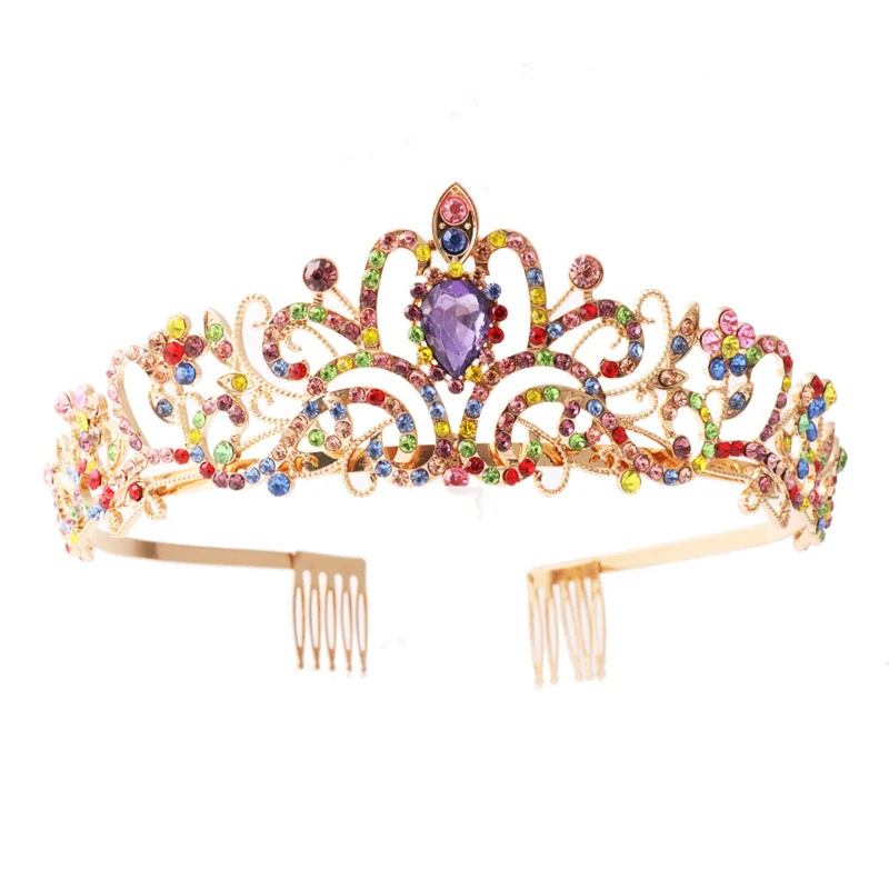 Best Selling Halloween Pink Rhinestone Crown Tiara Hair Jewelry Performance Birthday Party Alloy Hair Accessories For Girls