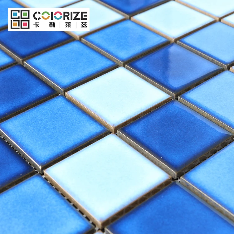 Colorize Hot Sale Custom Des ign Square Kiln Vary Blue Ceramic Porcelain Swimming Pool Mosaic Tile Blues Ceramic Mosaics
