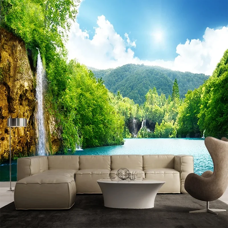 Mountain Tree Waterfall Lake - Large Wall Mural  Self-adhesive Vinyl Wallpaper