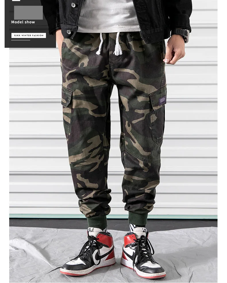 
New fashion 100% Cotton army green big pocketsjogger pants cargo sports pants fashionable trousers 
