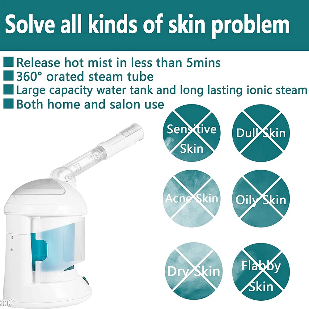 Electric Hot Mist Face Steam Machine with Ozone Table Top Mini Spa Face Steamer Design for Detoxify Skin Filling Water Quickly