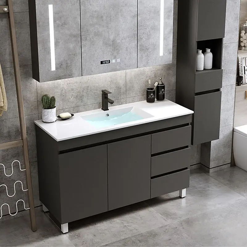 Modern White Ceramic Hotel Wash Hand 9L Wash Basin Rectangular Thin Edge Dresser Single Cabinet Bathroom Sink