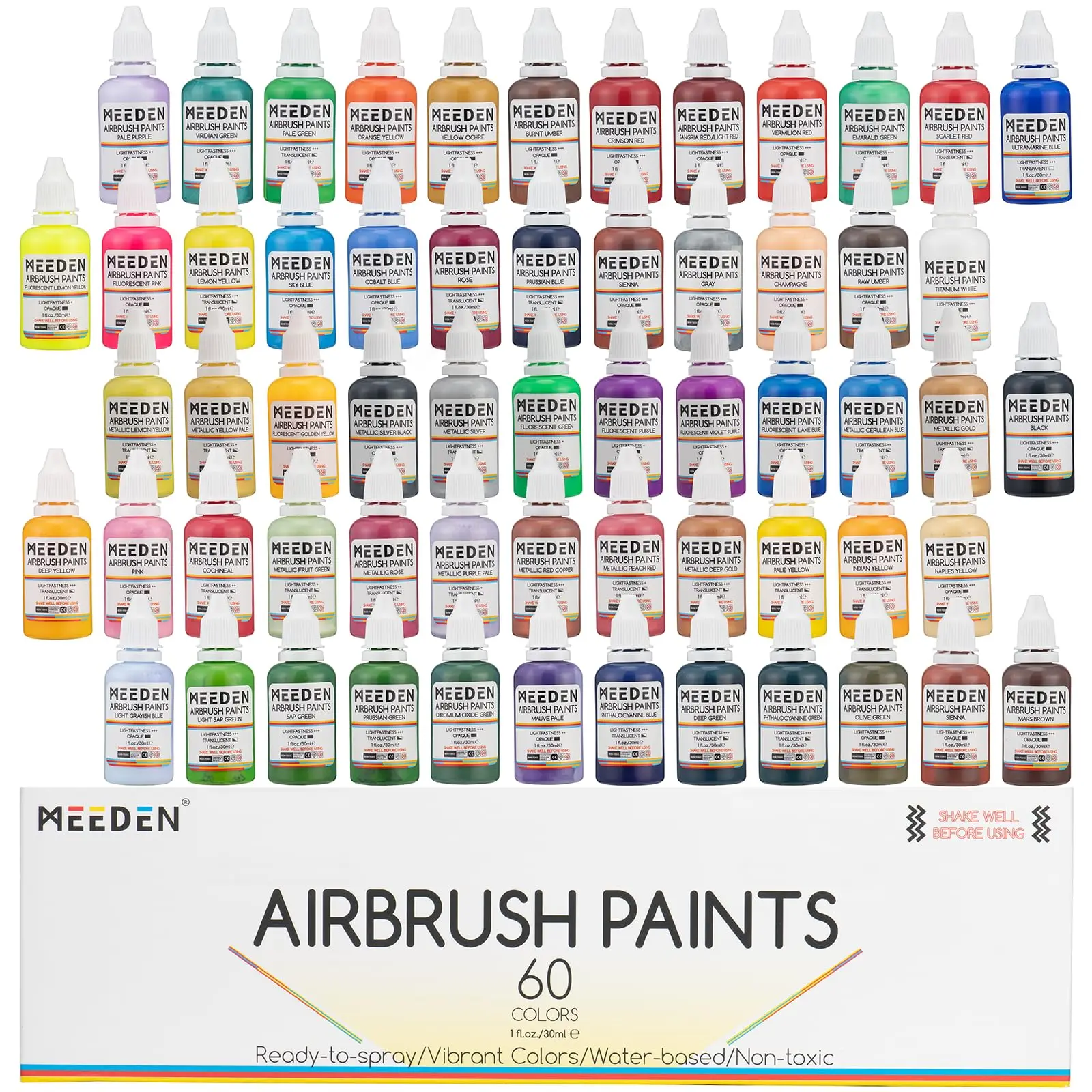 MEEDEN Factory Direct Selling Non-toxic 60colors 30ml Airbrush Paint Kit for Painting