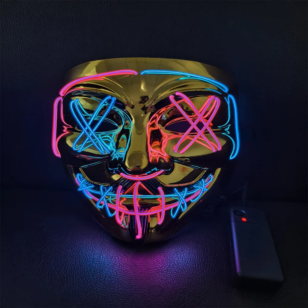 Halloween Latest Hotsale V-shaped EL luminous Mask Light Up Neon Glowing El Wire Purge Rave Led Party Halloween Mask